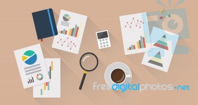 Pictogram And Graph Paper Flat Style In Top View Stock Image