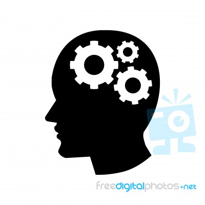 Pictograph Of Gear In Head Icon -  Iconic Design Stock Image