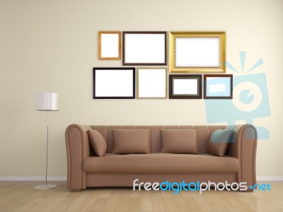 Picture Frame On Wall And Sofa Furniture Interior Design Stock Image