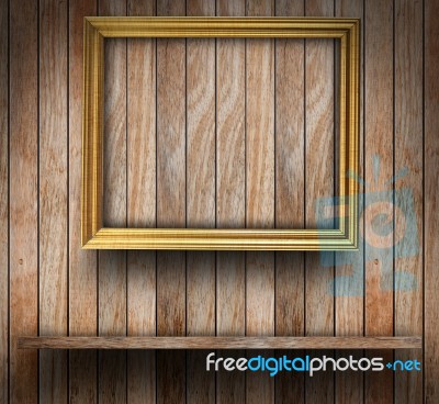 Picture Frame On Wood Wall Stock Photo