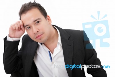 Picture Of A Pensive Young Businessman, Isolated On White Backgr… Stock Photo