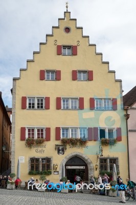 Picturesque Cafe In Rothenburg Stock Photo