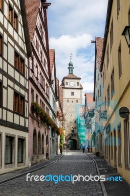 Picuresque Street In Rothenburg Stock Photo