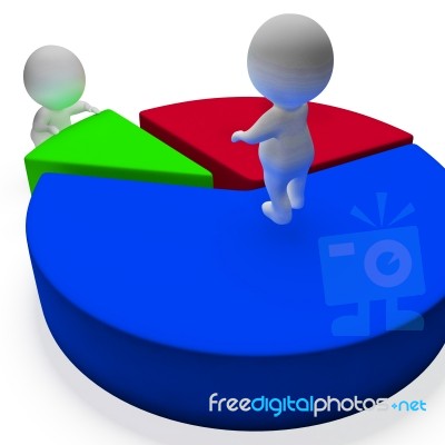 Pie Chart And 3d Characters Shows Statistics Report Stock Image