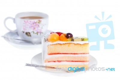 Piece Of Dilicious Cake,isolated On White Background Stock Photo