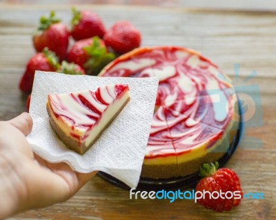 Piece Of Strawberry Cheesecake Stock Photo