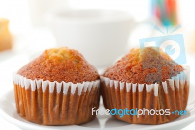 Pieces Of Banana  Cake And Coffee Cup Stock Photo