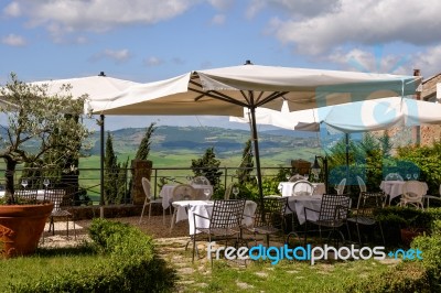 Pienza, Tuscany/italy - May 18 : View From A Restaurant In Pienz… Stock Photo