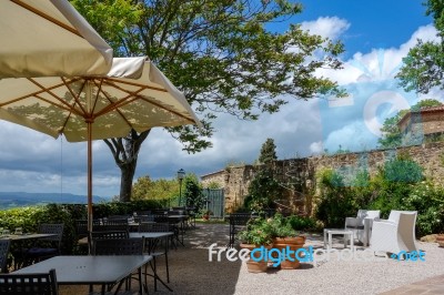 Pienza, Tuscany/italy - May 19 : View From A Restaurant In Pienz… Stock Photo