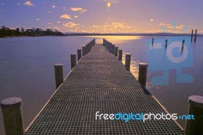 Pier On The Water In The Town Of Swansea, Tasmania Stock Photo