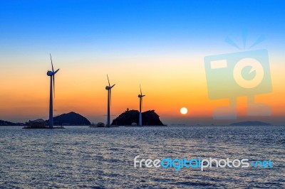 Pier Or Bridge And Sunset On Sea In Ansan, South Korea Stock Photo