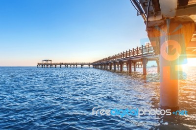 Pier Or Bridge And Sunset On Sea In Ansan, South Korea Stock Photo