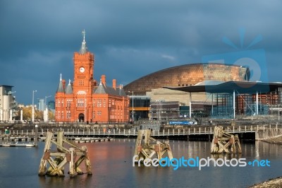 Pierhead And Millenium Centre Buildings Cardiff Bay Stock Photo