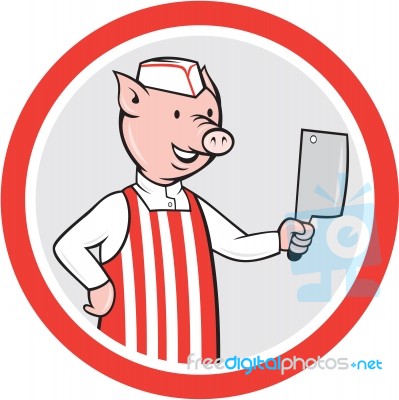 Pig Butcher Holding Knife Cartoon Stock Image