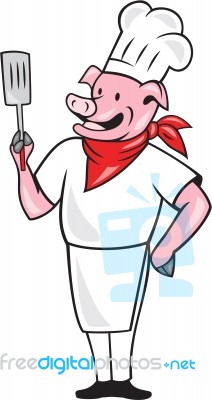 Pig Chef Cook Holding Spatula Cartoon Stock Image