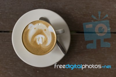 Pig Face On Coffee Late Stock Photo