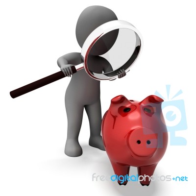 Piggy Bank And Character Shows Savings Finances And Banking Stock Image