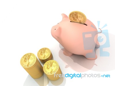 Piggy Bank And Gold Coins Stock Image