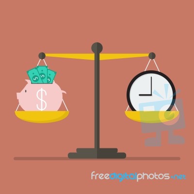 Piggy Bank And Time Balance On The Scale Stock Image