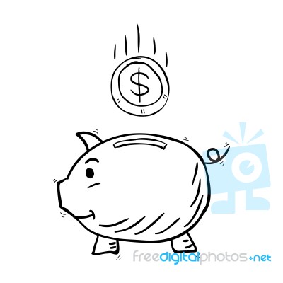 Piggy Bank Hand Drawn  Illustration Stock Image