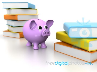 Piggy Bank On Top Of Books Creating A Cost Of Education Theme Stock Image