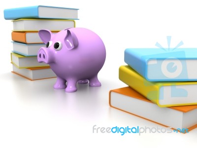 Piggy Bank On Top Of Books Creating A Cost Of Education Theme Stock Image