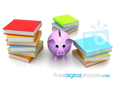 Piggy Bank On Top Of Books Creating A Cost Of Education Theme Stock Image