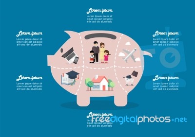 Piggy Bank Saving Money Portion For Life Infographic Stock Image