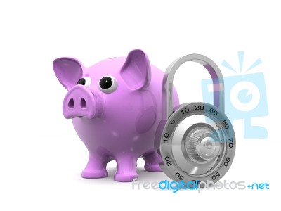 Piggy Bank With Lock Stock Image