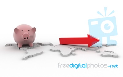 Piggy Banks With Growth Arrow Stock Image