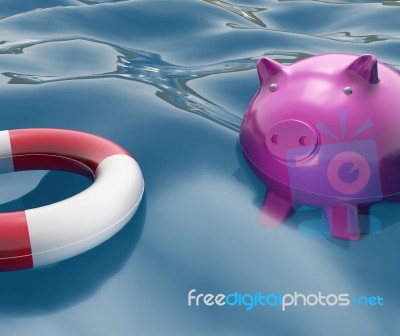 Piggy With Lifebuoy Shows Investing In Lifesaver Stock Image