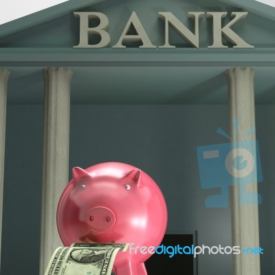 Piggybank On Bank Showing Safety Saving Stock Image