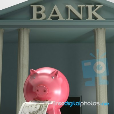 Piggybank On Bank Shows Secure Savings Stock Image