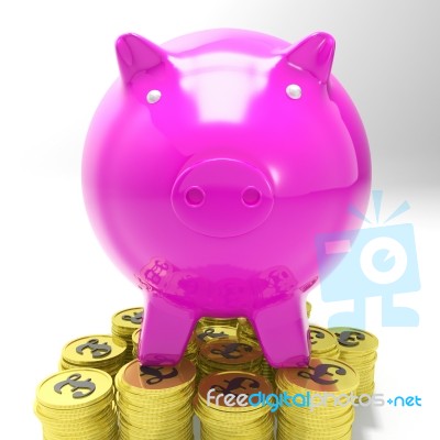 Piggybank On Coins Showing Britain Investments Stock Image