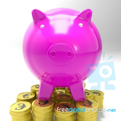 Piggybank On Coins Shows European Currency Stock Image