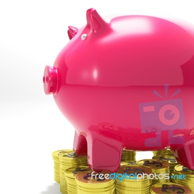 Piggybank On Coins Shows International Economy Stock Image