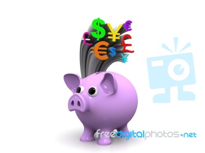 Piggybank With Currency Symbols Stock Image