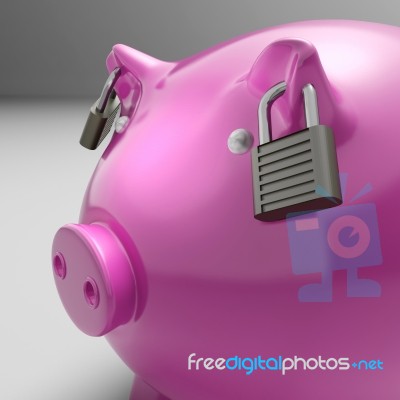 Piggybank With Locked Ears Shows Savings Safety Stock Image