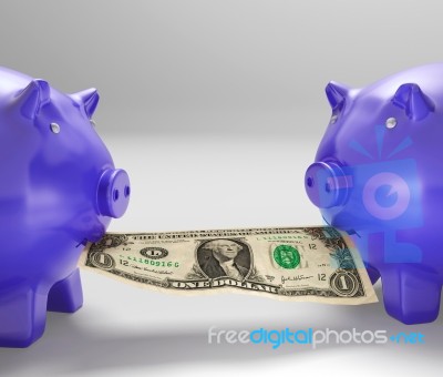 Piggybanks Eating Money Showing Financial Counselling Stock Image