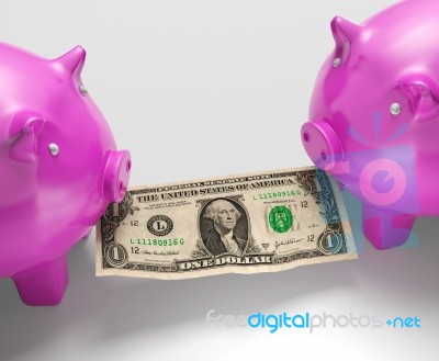 Piggybanks Eating Money Showing Monetary Loses Stock Image