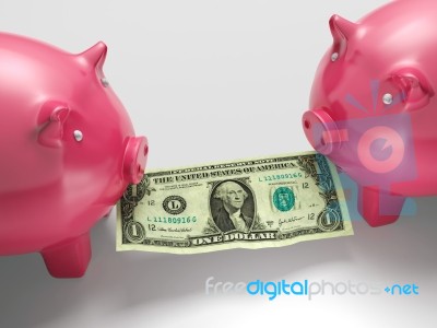 Piggybanks Eating Money Shows Financial Crisis Stock Image