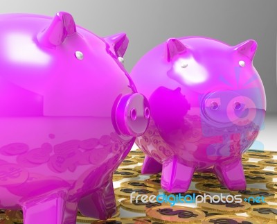 Piggybanks On Coins Showing American Currency Stock Image