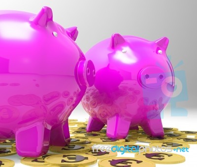 Piggybanks On Euro Coins Showing Richness Stock Image