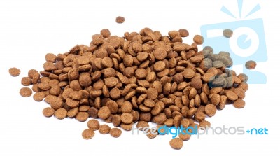 Pile Of Dry Pet Food On White Background Stock Photo