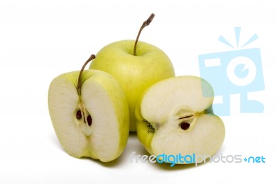 Pile Of Fresh And Healthy Yellow Apples Stock Photo