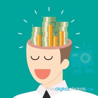 Pile Of Money In Businessman Head Stock Image