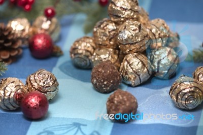 Pile Of Sweet Round Chocolate Candies Stock Photo