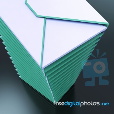 Piled Envelopes Shows Computer Mail Outbox Communication Stock Image