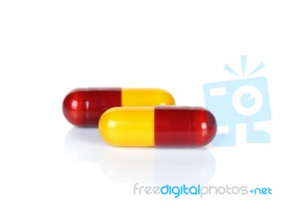 Pill Capsule Isolated On The White Background Stock Photo