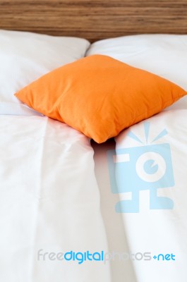 Pillow On A Bed Stock Photo